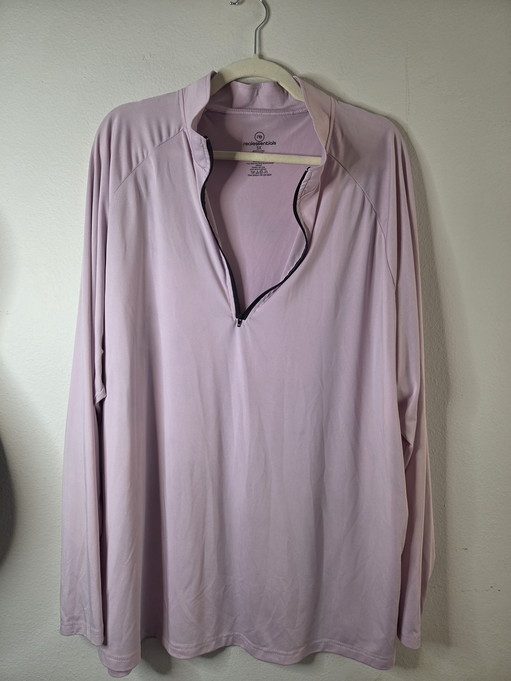 REAL ESSENTIALS Women’s Light Pink Long Sleeve Quarter-Zip Shirt